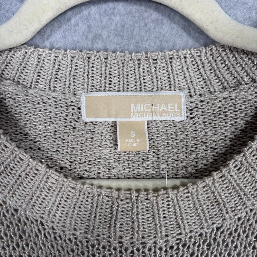 Michael Kors Metallic‎ Thread Open Back Sweater Small Sheer Knit Neutral Shimmer